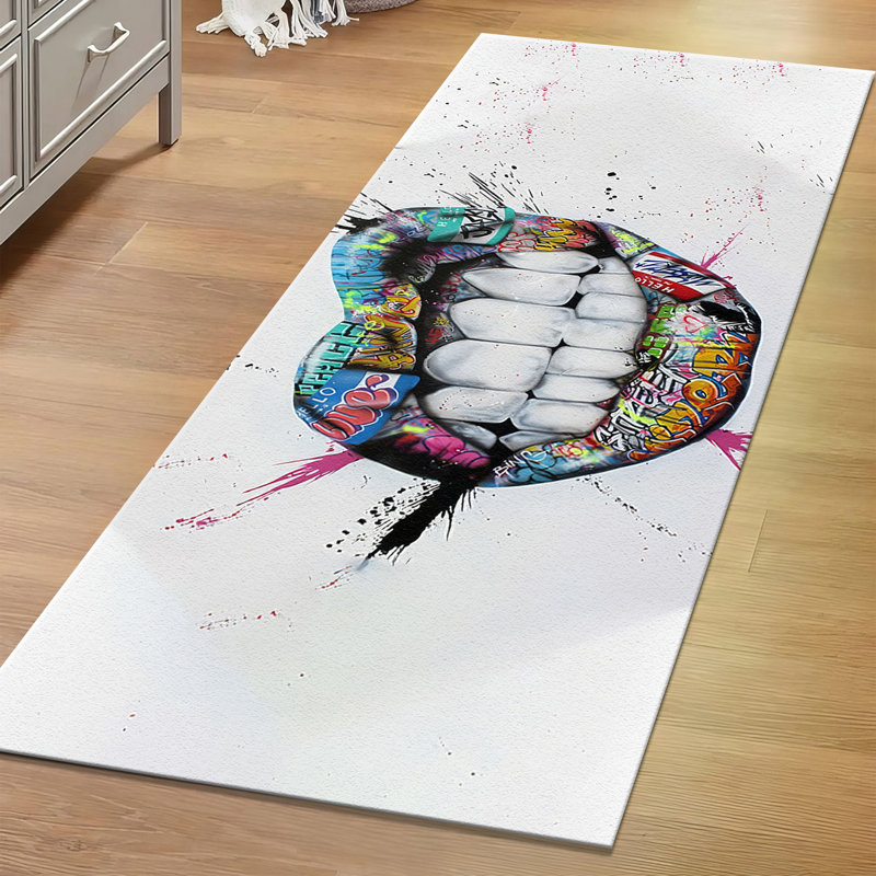 Non-Woven Thin Type Printed Rug Featuring a Vibrant Geometric Pattern Ideal for Enhancing the Visual Appeal of Your Living Room or Bedroom Space