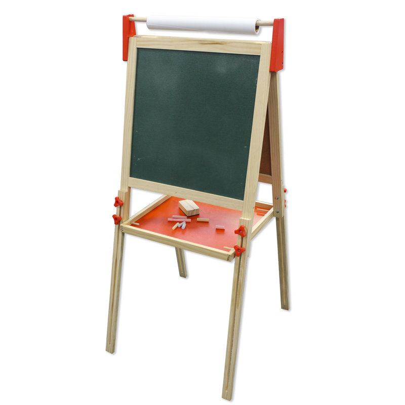 Adjustable Natural Wood Double-Sided Kids Easel with Tray