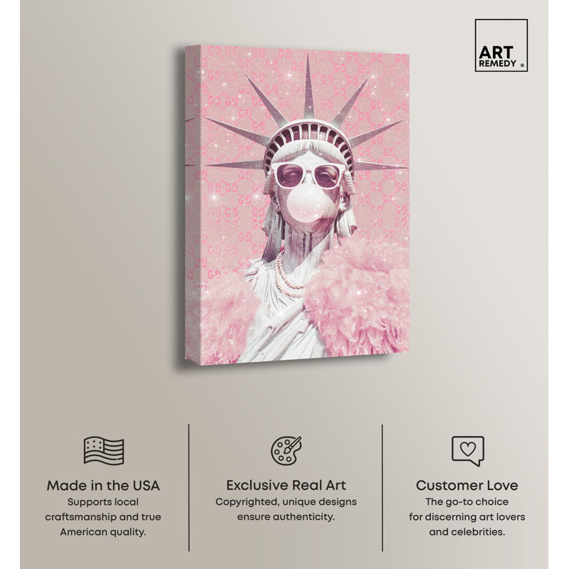 Statue of Glam Pink Pop Wrapped Canvas Wall Art
