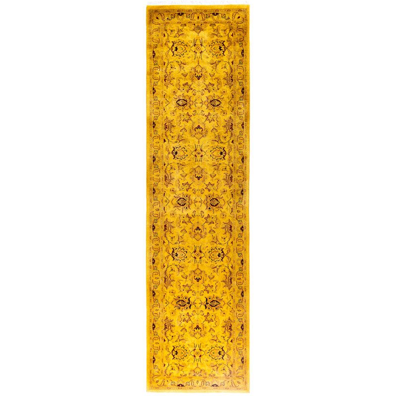 Overdyed Hand-Knotted Wool Modern-Contemporary Yellow Runner 2' 7" x 10' 1"