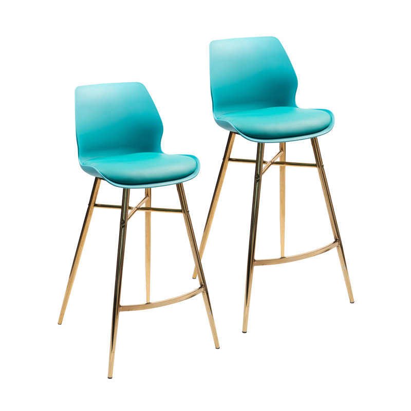 Upholstered Counter Stool with Metal Frame, Blue