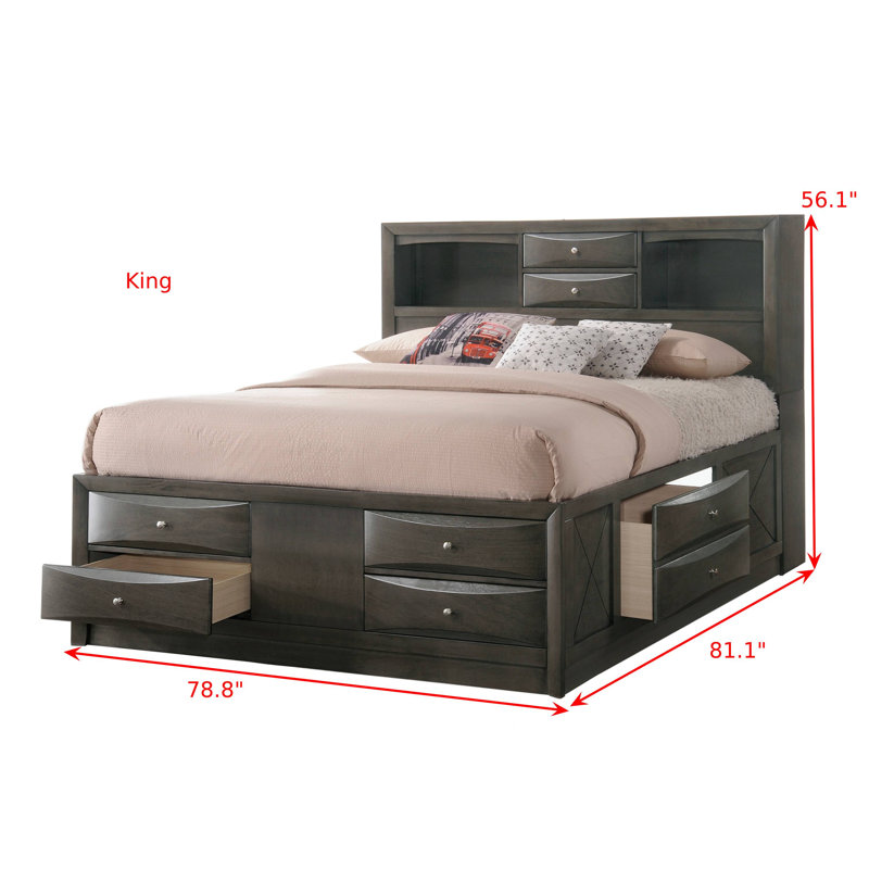 Ensemble de chambre avec lit plateforme de rangement Rodnell 3-2_Kathlyn, Très grand, gris