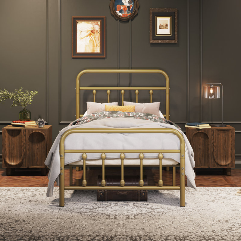 Metal Bed Frame with Vintage Headboard, Single (3'), Antique Gold