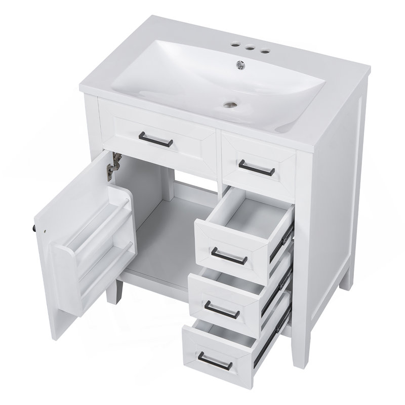 Meuble-lavabo 36 po avec lavabo, armoire de salle de bain verte avec tiroirs, structure solide et panneau de fibres à densité moyenne (ancien numéro de référence: JL000007AAG)
