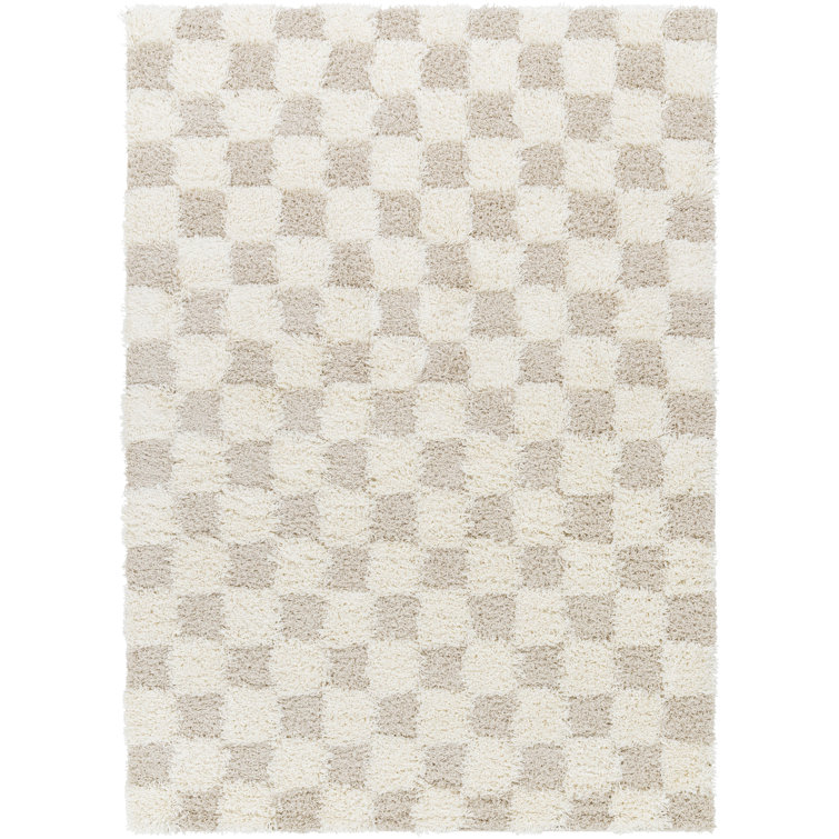 Molly Checkered Machine Woven Polypropylene Area Rug in Cream/Light Beige