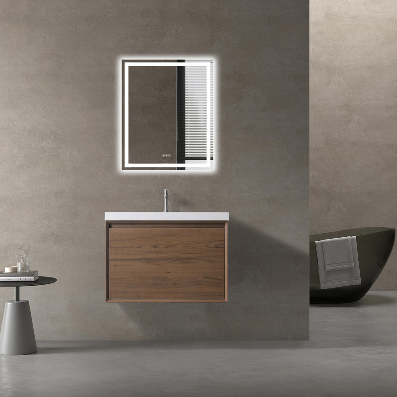 Capot-6 30,00 po X P 19,70 po P x 21,70 po Meuble-lavabo mural H en bois naturel avec plateau blanc