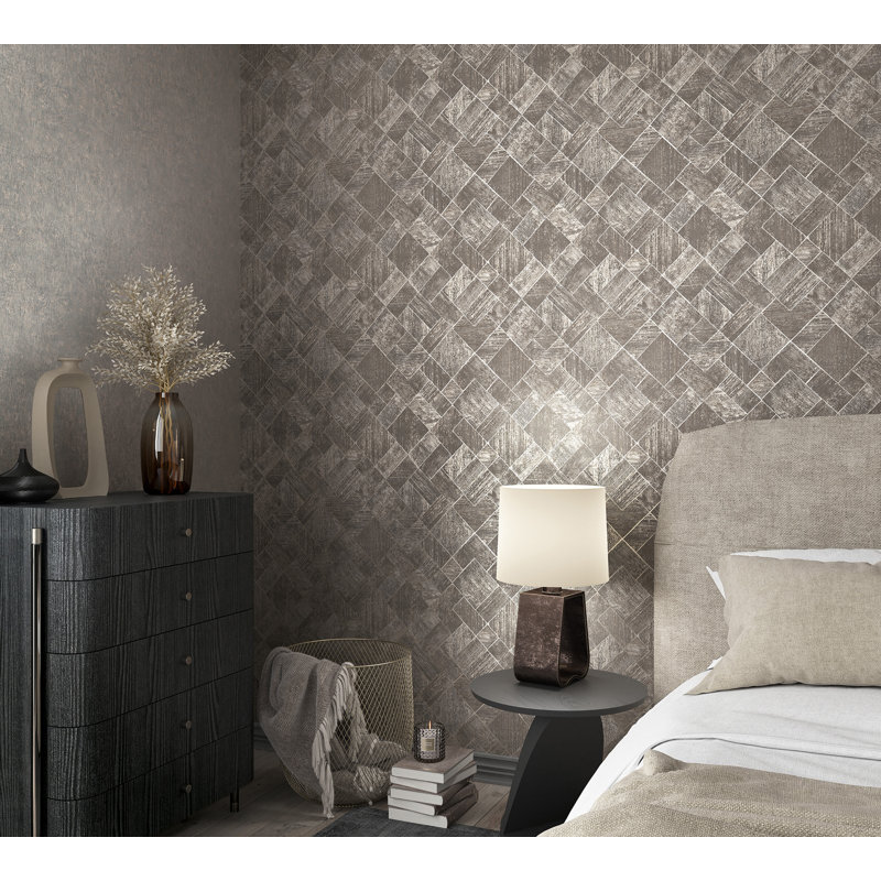 Galerie Odyssey Wood Mosaic Design Wallpaper, Grey