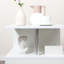 Table basse moderne de 20 po en forme de S blanche avec rangement, espace et commode élégante