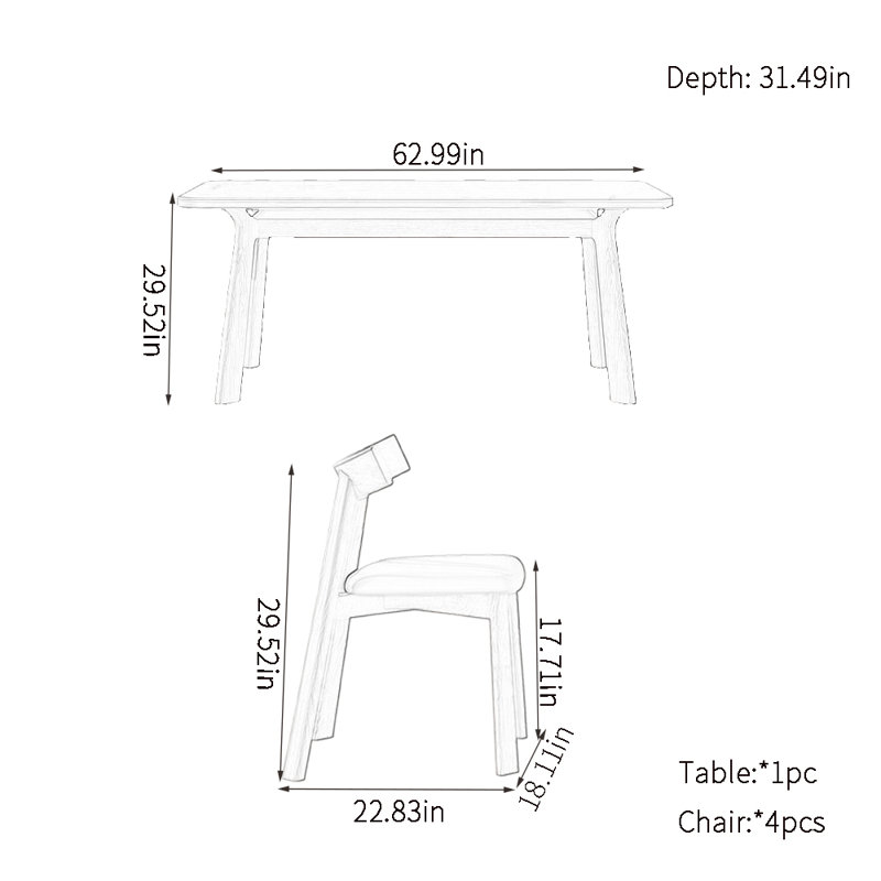 Rectangular rock plate dining table sets, 29.52"H x 62.99"L x 31.49"W