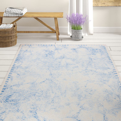 Oakton Hand Tufted Wool/Cotton/Latex Oriental Rug in Ivory/Blue