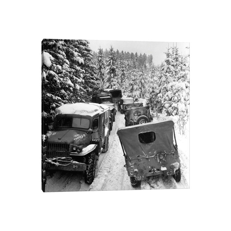 Deep Snow Banks On A Narrow Road Halt Military Vehicles In Belgium by Stocktrek Images - Wrapped Canvas Gallery-Wrapped Canvas Giclée