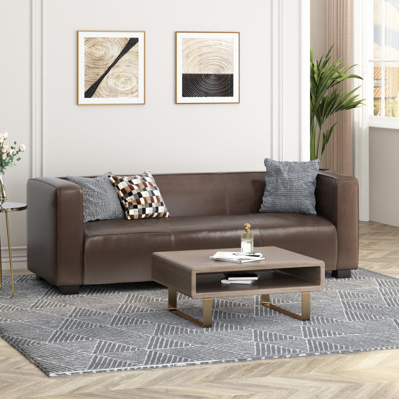 Ahvianna 80.25'' Faux Leather Sofa, Dark Brown Faux Leather