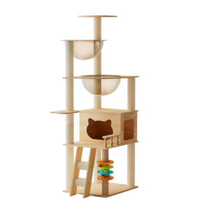 59" Modern Cat Tower, Wood Cat Tree Tower For Indoor Cats, Cat Treewith Sisal-Covered Scratching Posts And Top Perch, Cat Condo With Acrylic Hammock For Small Large Cats