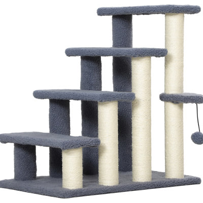 4 Levels Cat Steps, Gray With Scratching Posts, Hanging Play And Side Step For Kitten Enthusiasts 4-level Stairs , Pet , Up To 10lbs,