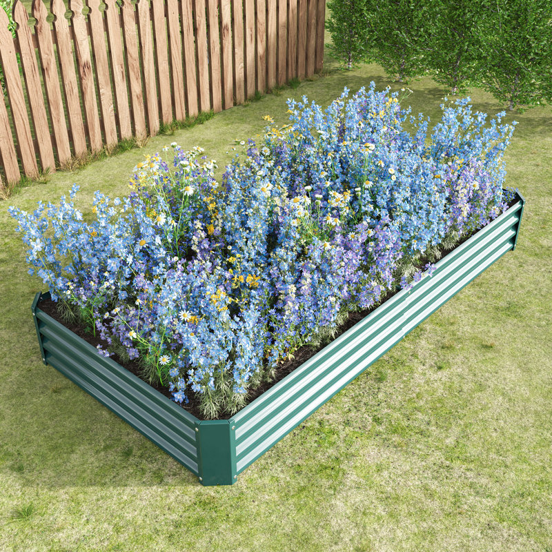 Metal Corrugated Iron Raised Garden Bed for Outdoor Plants, Vegetables, and Flowers, Green, 11.81" H x 91.34" W x 44.69" D