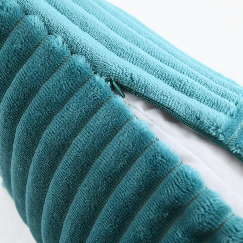 Square Striped Corduroy Soft Flannel Patchwork Pillow Cover, 20" x 20", Teal