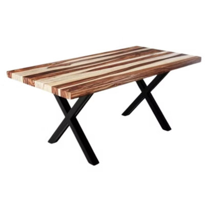 Table de salle à manger 70 po à bords droits en bois de sheesham massif avec base en X noire