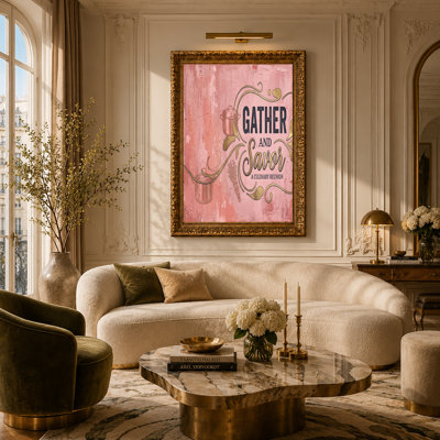 Art sur toile, fond de cuivre et herbes sur fond rose patiné