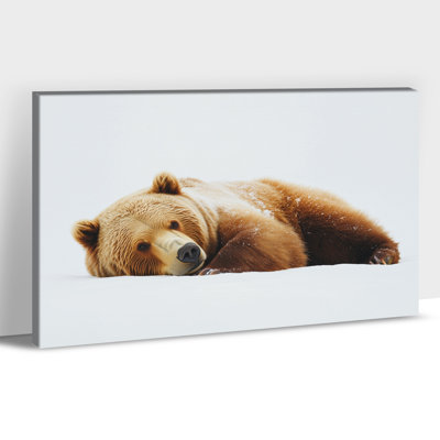 Large Bear Canvas Wall Art, Grizzly Bear Lying in Snow Painting, Wildlife Wall Art Picture Prints, Ready to Hang Animal Canvas Prints, Rustic Nature Bear Wall Decor Poster for Living Room Bedroom Bathroom Office, 28×40 Inches