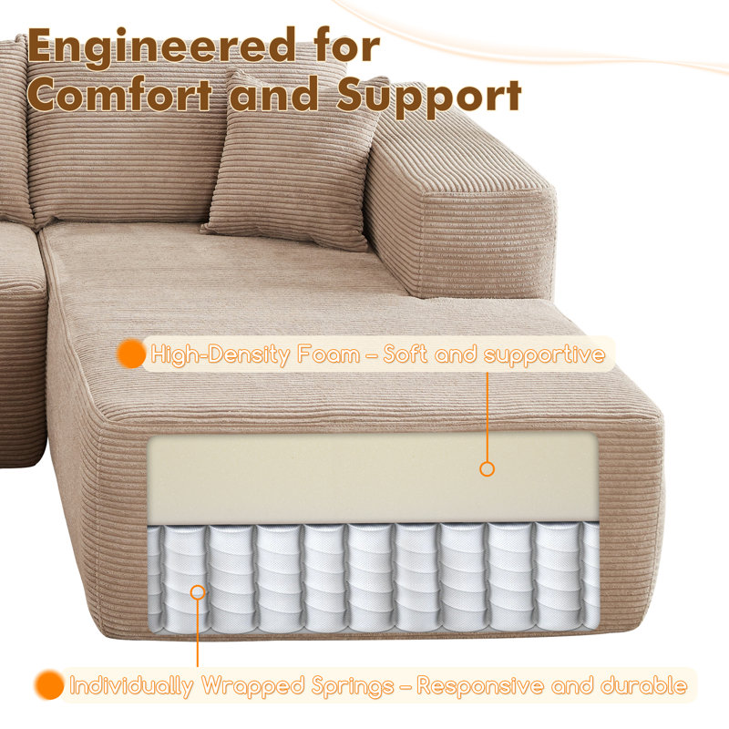 Aucun assemblage de canapé modulaire rembourré avec coussins 4 pièces Cloud, Orienté à droite, Polyester beige