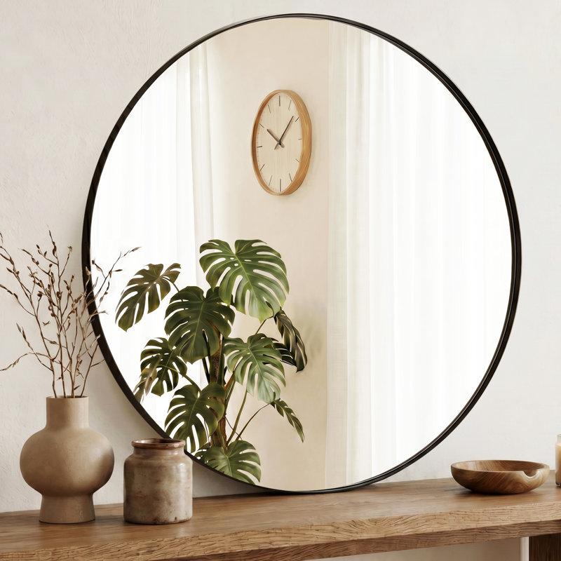 Miroir mural rond en aluminium, miroir circulaire moderne pour meuble-lavabo, entrée, salon, 29.92" x 29.92", Noir