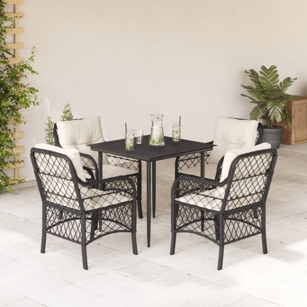 Vidaxl 5-Tlg. Garten-Essgruppe Mit Kissen Schwarz Poly Rattan