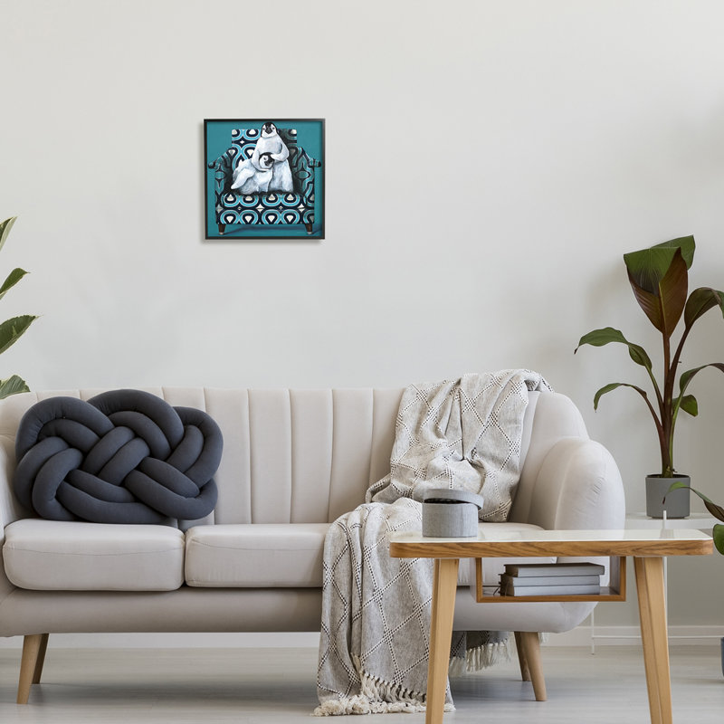 Paire de pingouins relaxants, Giclée encadrée noir minuit, L 12 po x H 12 po