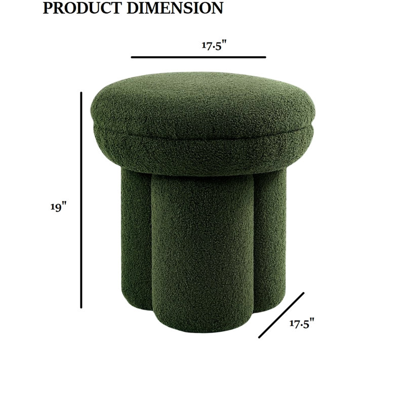 Tabouret décoratif contemporain, base piédestal, 17,5 pouces de large, profond, 19 haut, revêtement en peau de mouton, pour la conception de champignon de salon
