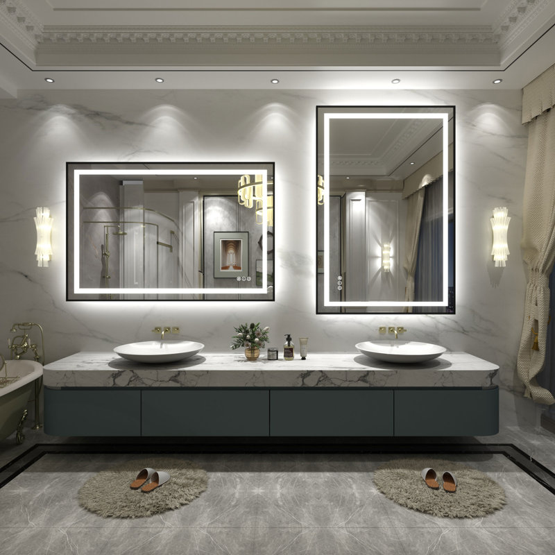 Wayfair Basics® UL Certified Front & Back LED Anti-Fog Tempered Glass Framed Bathroom/Vanity Mirror, 48" x 32"