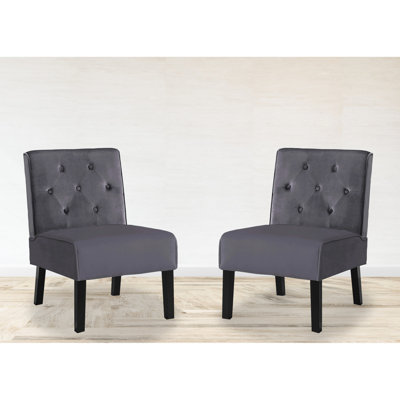 53" 2piece Bedroom Accent Chair In Grey Velvet With Button Charisma And Foam Home Office Allure Dense Padding