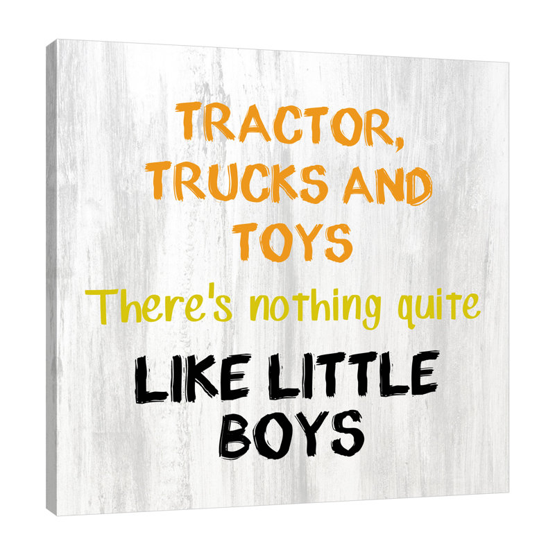 "Tractor and Camions 2" par Kimberly Allen - Art textuel sur toile tendue, H 18 po x l 18 po x P 1,5 po