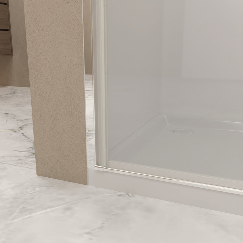 35-34"X 72" Pivot Shower Door, Chrome Frame, Half Frame ,1/4"(6Mm) Tempered Glass Explosion Proof Film, Chrome