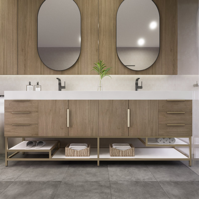 Marceia 83.4'' Double Bathroom Vanity with Acrylic Top, Light Oak