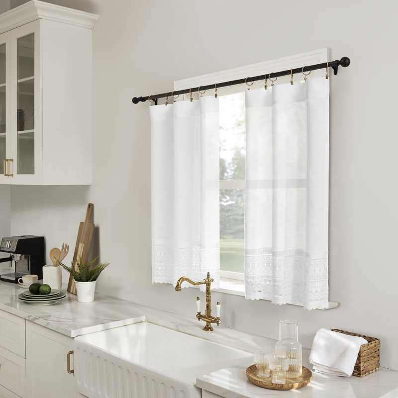 Rideau de cuisine Camille, 24" H x 52" W, White