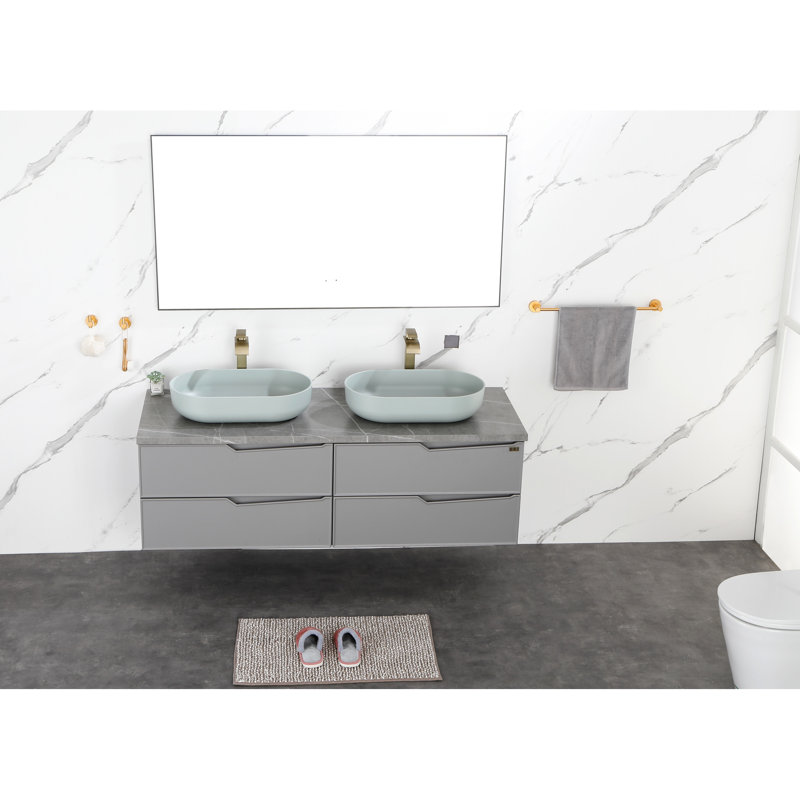 Lavabo pour salle de bain Blue ABS - 24 po x 14 po ovale, installation au-dessus du comptoir