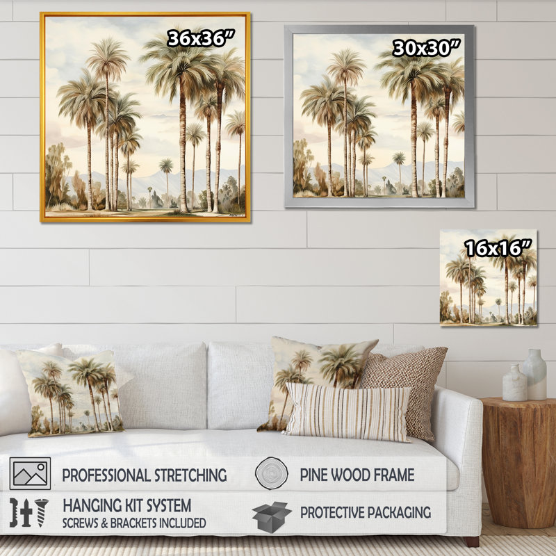 Palmiers sur la plage IV, Cadre doré simple, H 24 po x l 24 po x P 1 po