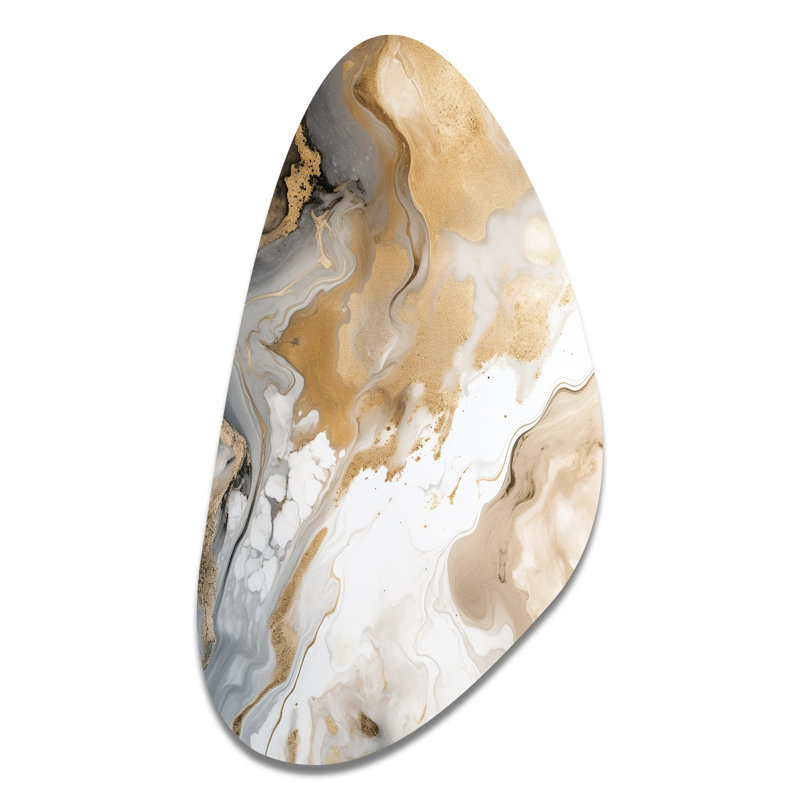 Gold And Grey A Marble Effect V - Marble Unique Shape Metal Wall Art, Gold Asymmetrical Metal Art Print, 31" H x 17" W x 1" D