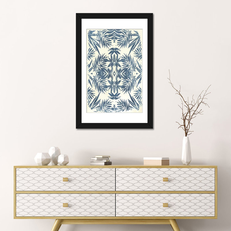 «Tropical Kaleidoscope I», impression sur toile, H 24 po x l 16 po x P 1 po, Papier d'art encadré noir, Blanc
