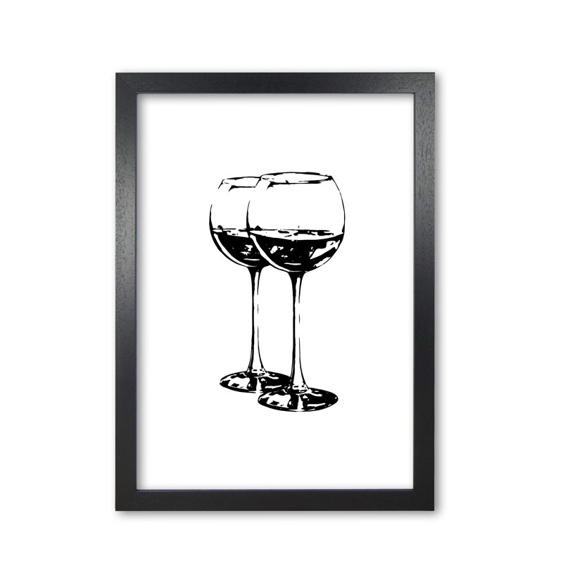 Black Wine Glasses - Print, 85 cm H x 60 cm W x 5 cm D, Black Grain Frame