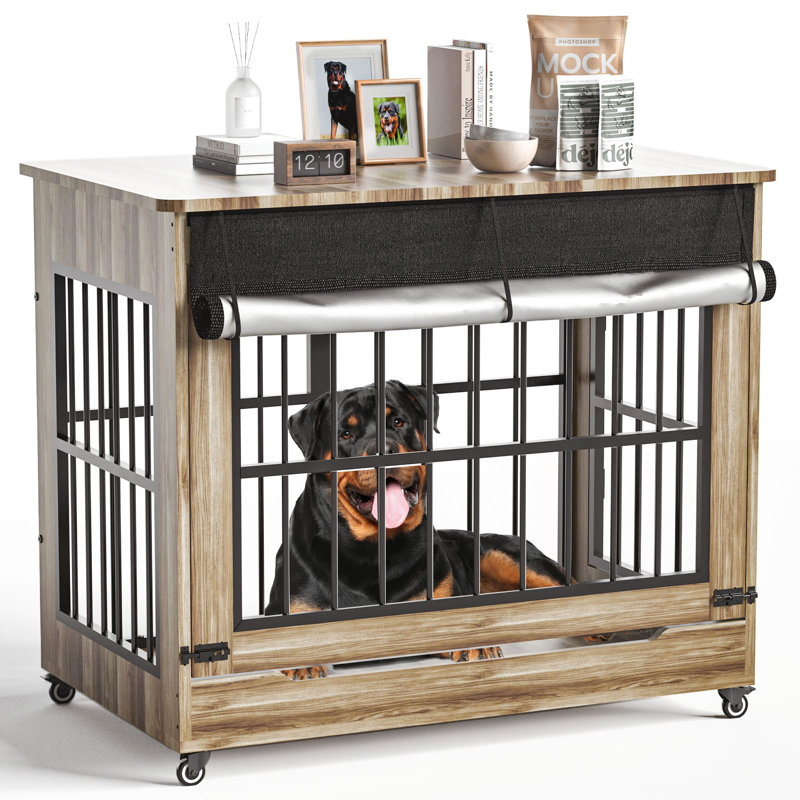 Melamine Board Dog Crate Furniture, Large (46"W x 28.4"D), Beige/Gray