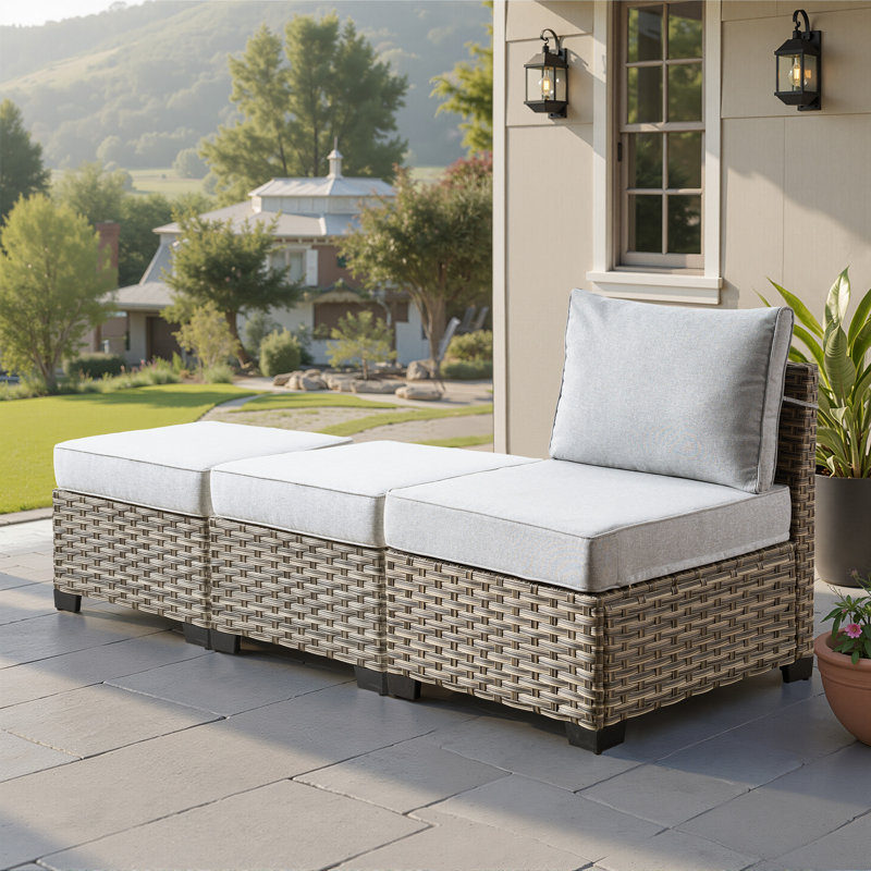 Ensemble de patio modulaire en osier 3 saisons avec coussins 3 personnes, Gris
