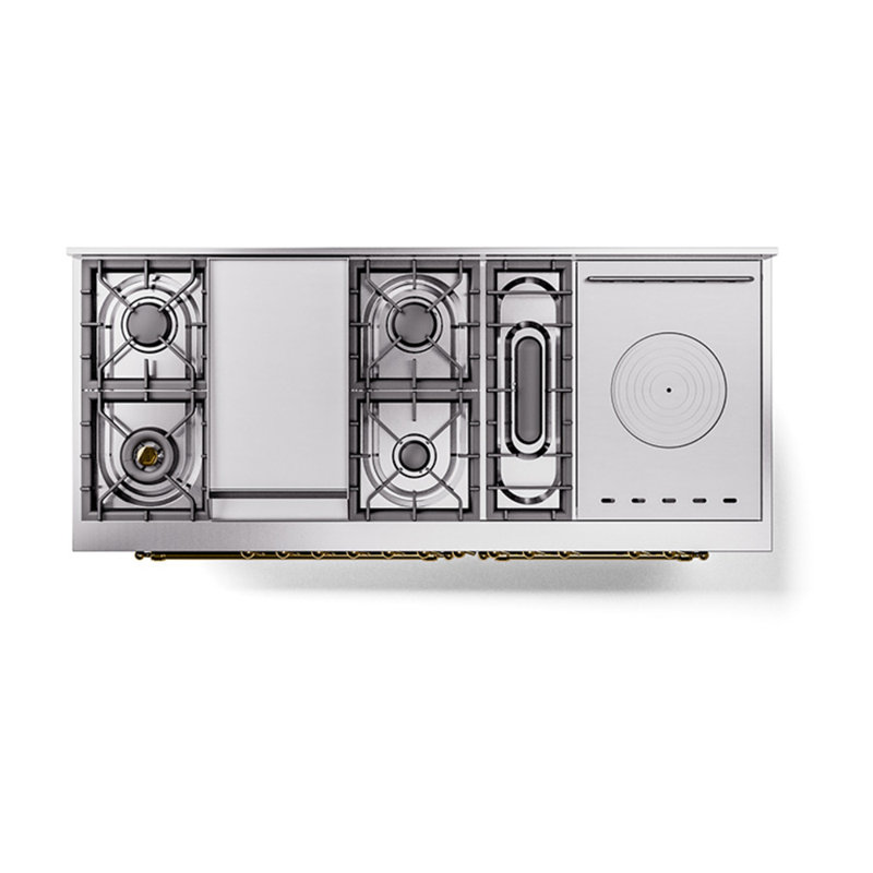 ILVE Nostalgie II Noblesse 60 in Dual Fuel Range 7 Burner, Griddle, Frenchtop, Liquid Propane, Midnight Blue/Brass