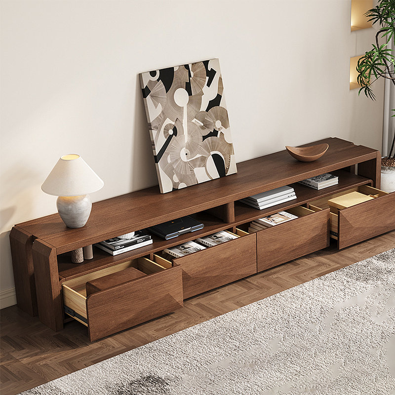 Meuble télé minimaliste sur pied en bois massif