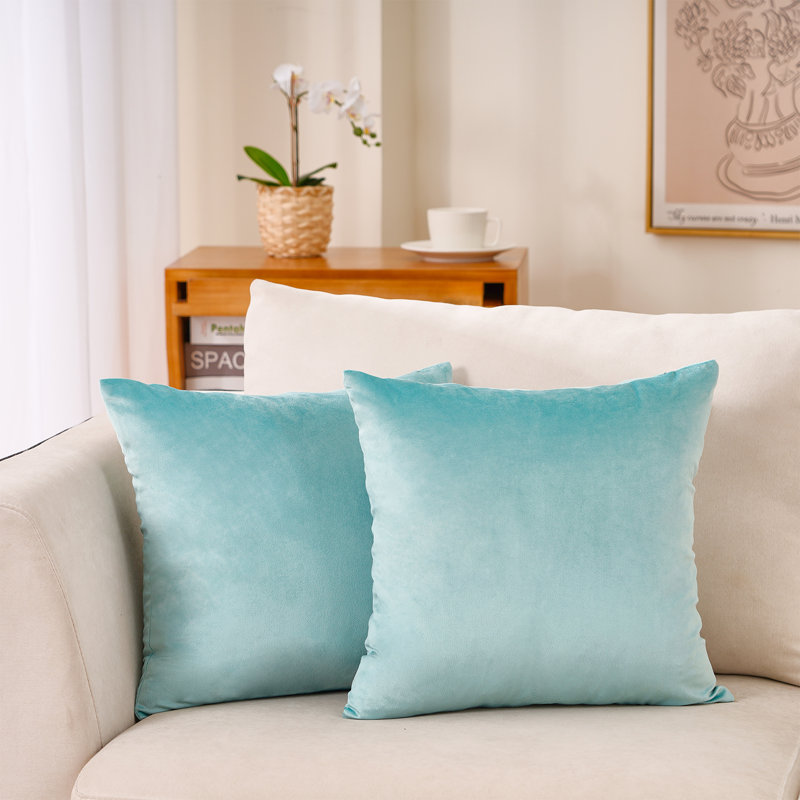 Velvet Pillow Cover, Light Teal, 18" H x 18" W