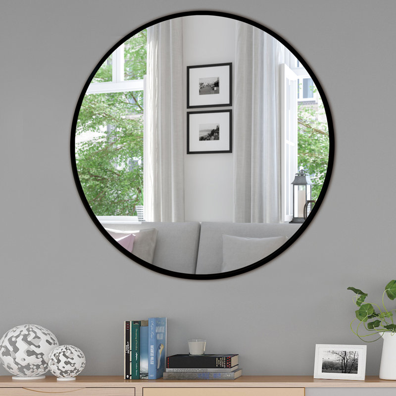 Metal Flat Wall Mirror, Black