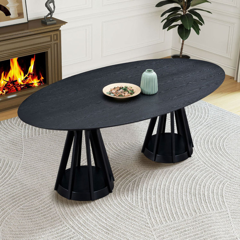 78.74" Modern Oval Dining Table Ellipse Wooden Table With Sturdy Pedestal, Black