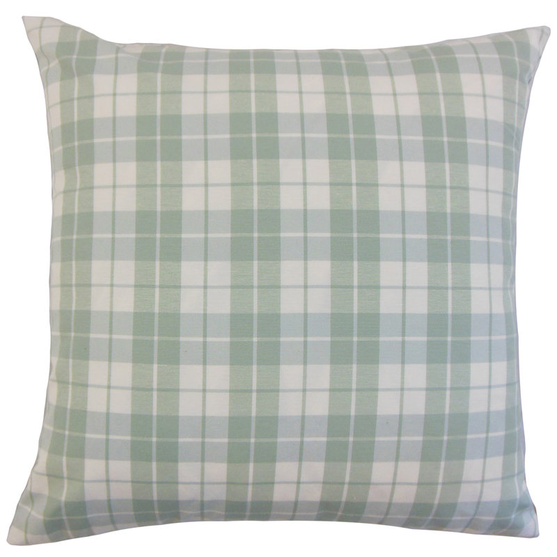 Joss Plaid Cotton Throw Pillow, Slate, 20" x 20"
