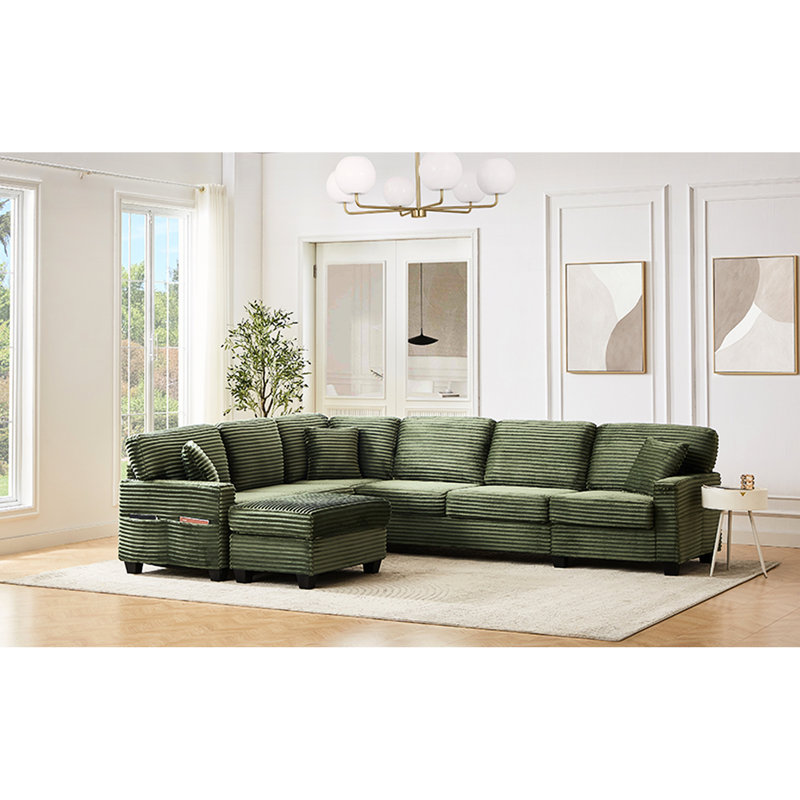 Canapé modulaire en forme de U 125,2 po avec rangement latéral mobile, revêtement en velours côtelé et coussins décoratifs confortables pour la maison