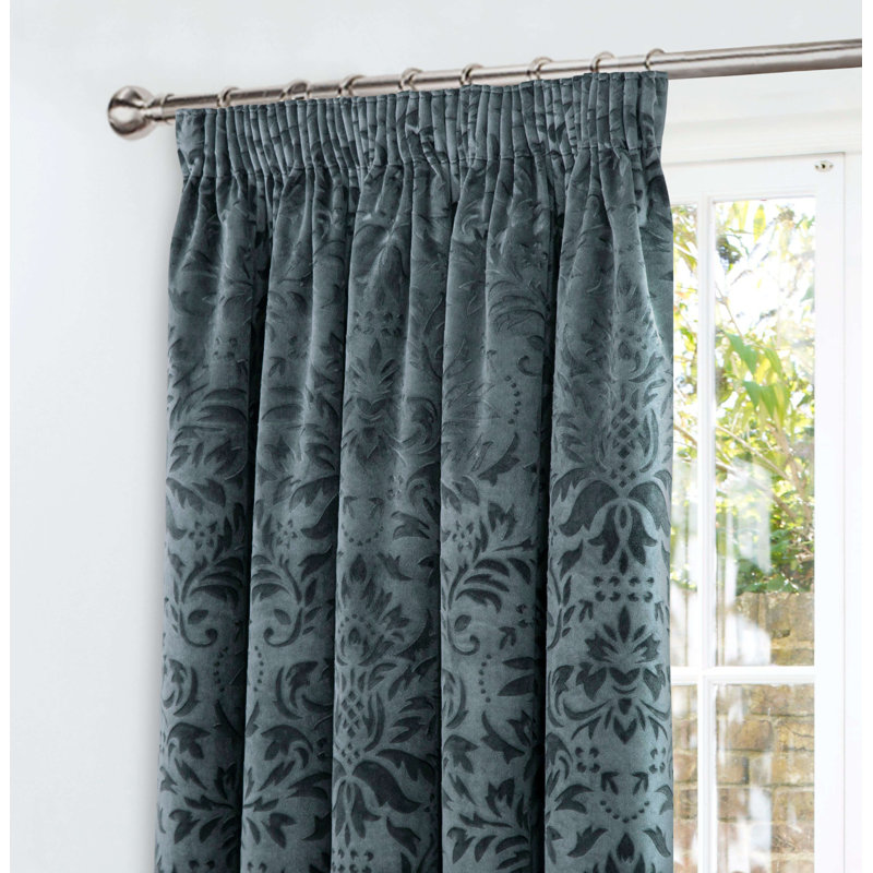 Hadiya Fully Lined Pencil Pleat Curtain Pair, Grey, 165cm W x 183cm D