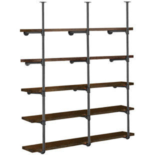 5 Tier Farmhouse D.I.Y Iron Pipe Shelf Wall Mount Open Bookshelf (Wooden board not included)